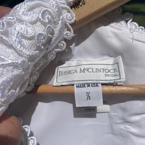 VINTAGE 80s 90s JESSICA MCCLINTOCK BRIDAL PROM LACE DRESS SHOULDER PADS SZ 7/8 - Picture 4 of 13